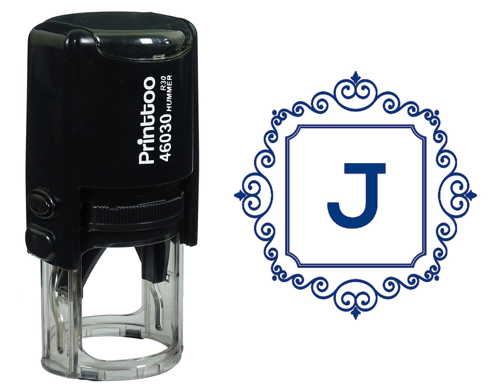 

Printtoo Квадратний Вихор Рамка Алфавіт J Монограма Ініціал Самонабірний Гумовий Штамп Офіс 30 mm Diameter (Approx) синій