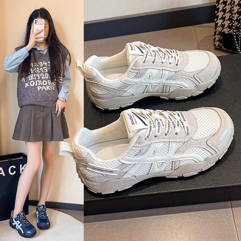 Thick-soled German Training Shoes Women's 2025 Autumn New Versatile Breathable Mesh Lightweight Forrest Gump White Shoes Casual Sports Shoes