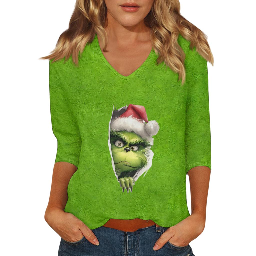 Women's Casual Fashionable Sexy Comfortable V-Neck Christmas Three-Quarter Sleeve Top