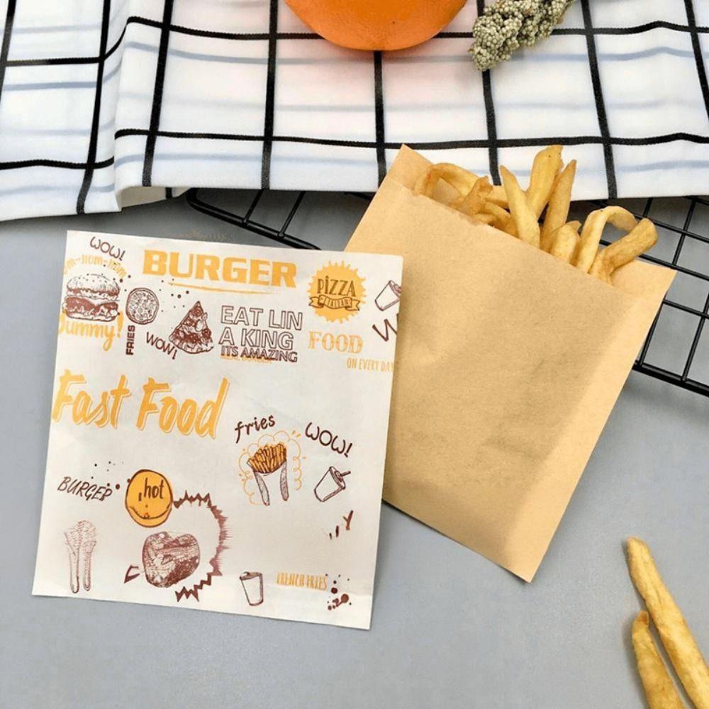 100PCS Non-stick Surface Non-stick Food Packaging Disposable Oil-proof Paper Bag Pancake Packaging