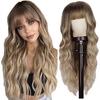 Bangs 26 Inches Deep Wave Body Wave Long Curly Synthetic Hair Wig Heat-Resistant Glueless European American Women High