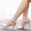 Summer Shoes For Women Sandals Silk 6.5CM Low Thin Heels Pearl Buckle Strap Hollow Peep Toe Women's Shoes White Dress Sandals