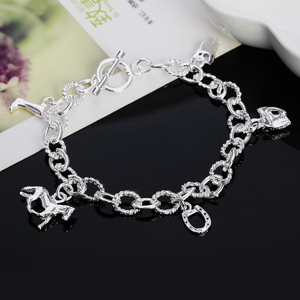 925 Sterling Silver Boots and Horse Equipment Pendant Bracelet Fashion Charm Jewelry