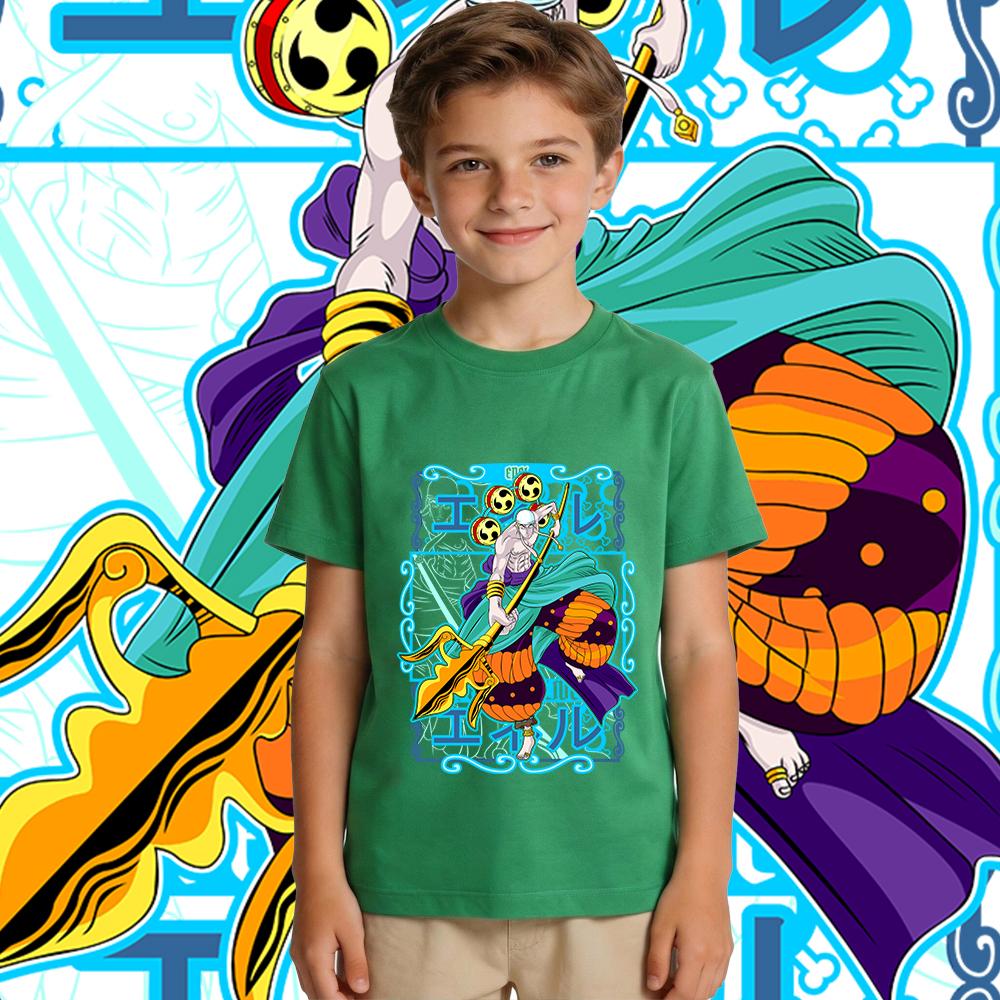 One Piece Enel Anime Print Cotton T Shirt for Boys Girls Kids Summer Short Sleeve Casual Top