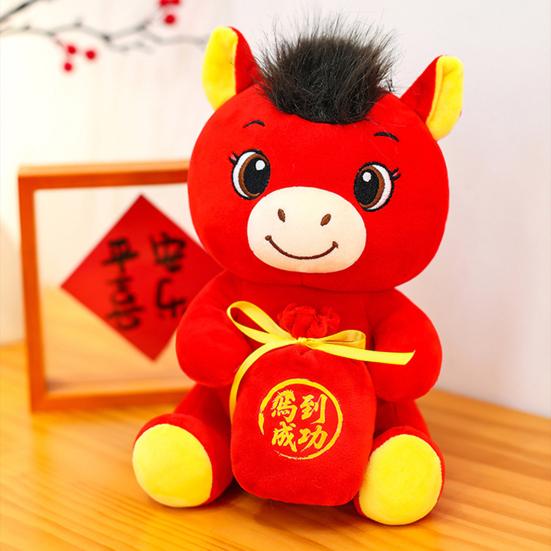 Year of The Horse Plush Toy 2026 Traditional Chinese Lucky Pony with Success Bag PP Cotton Stuffed Animal for Home Car Festive Decor