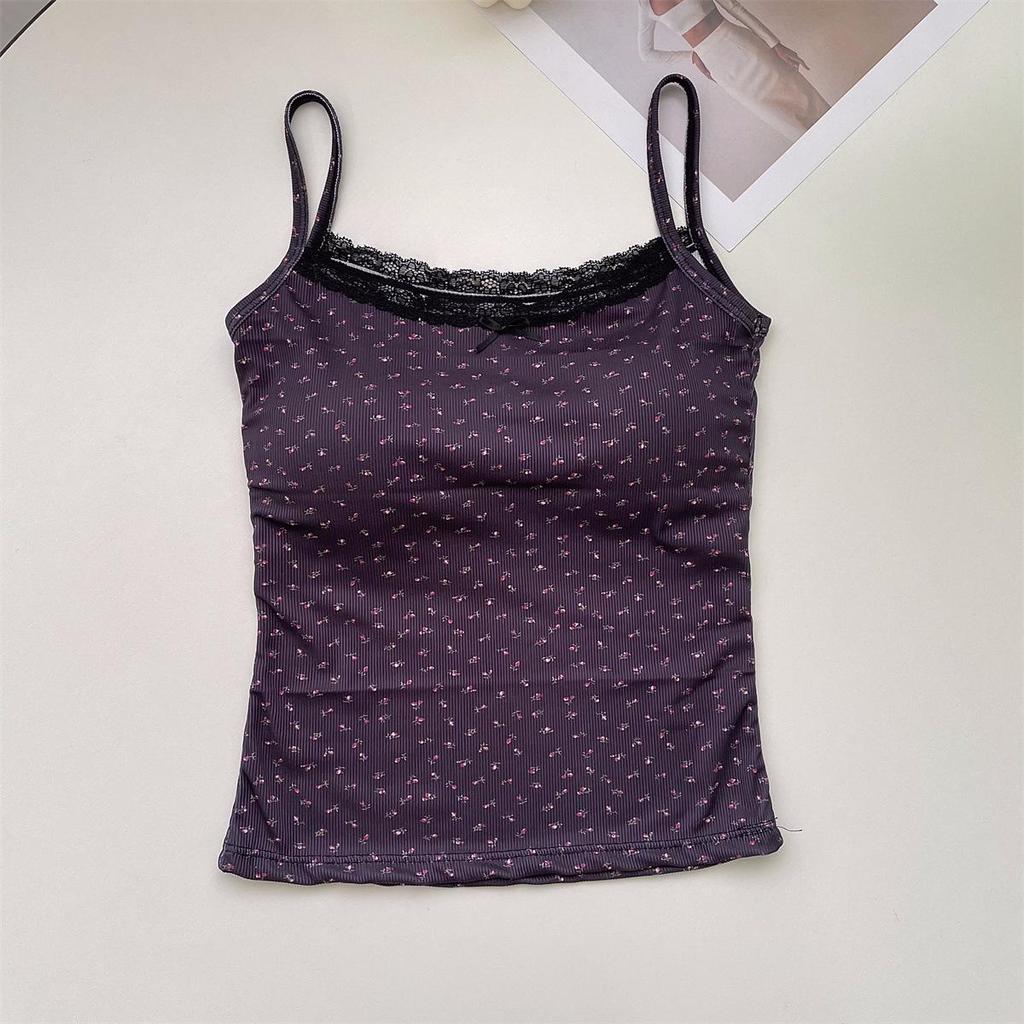 2024 Japanese Floral Ice Silk Lace Camisole - Summer Top for Women