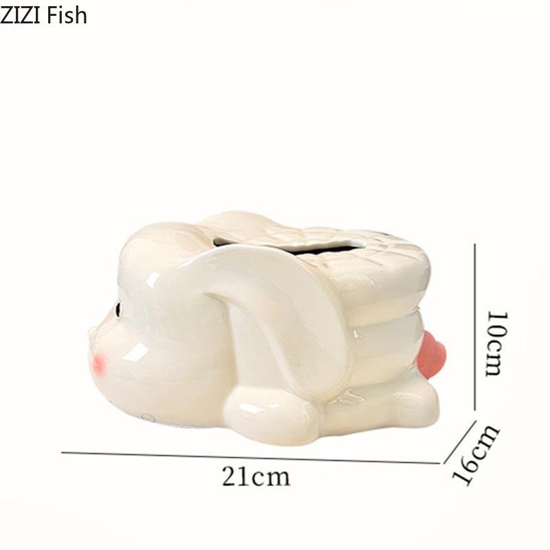 Light Luxury Ceramic Rabbit Tissue Box Creative Home Living Room Dining Table Paper Drawer Decoration Kitchen Napkin Storage Box