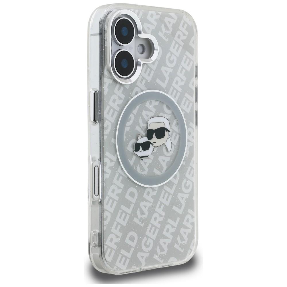Karl Lagerfeld IML Glitter Karl & Choupette Heads Logo MagSafe Case for iPhone 16 Gray