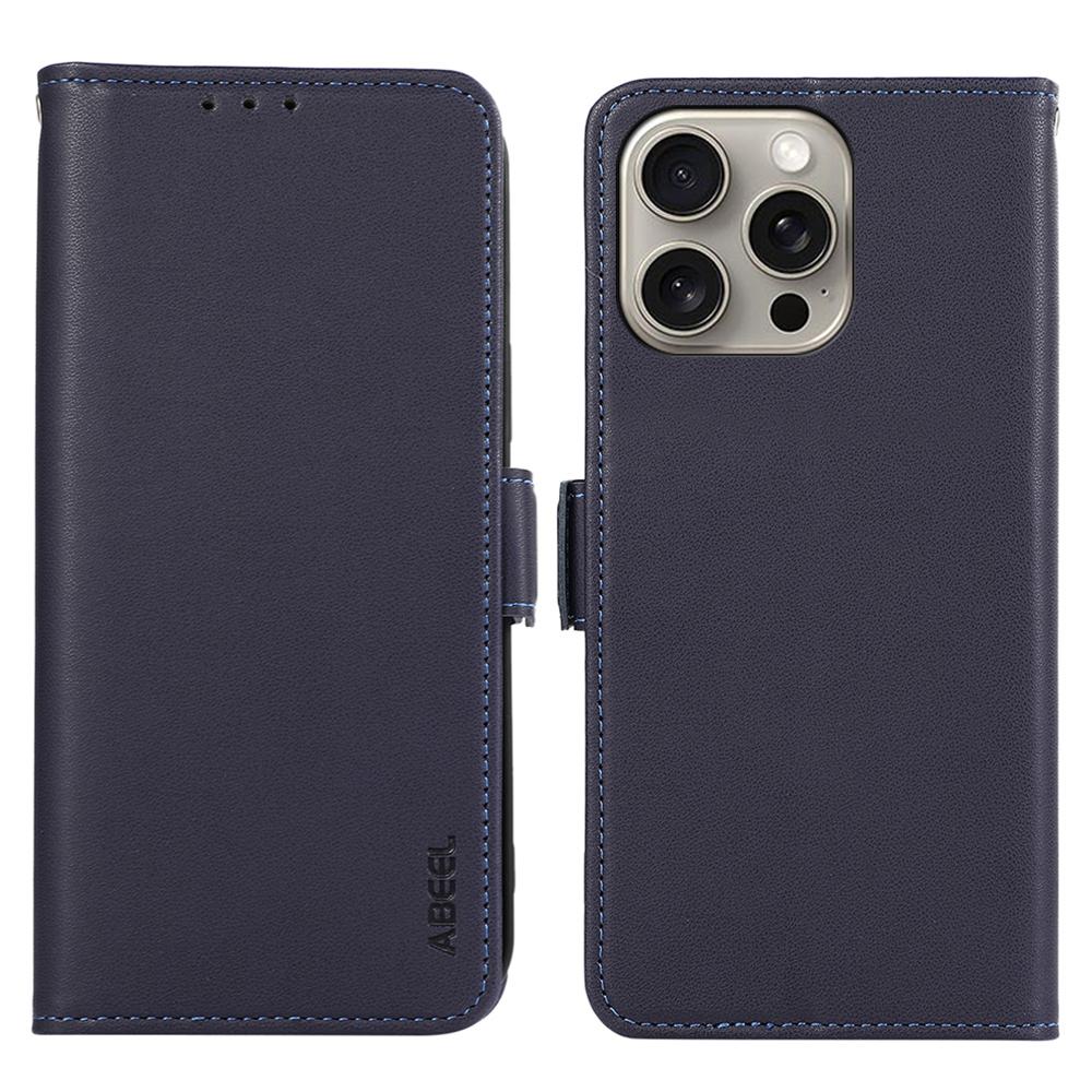 ABEEL For iPhone 16 Pro Leather Case RFID Blocking Phone Cover with Dual Magnetic Clasps