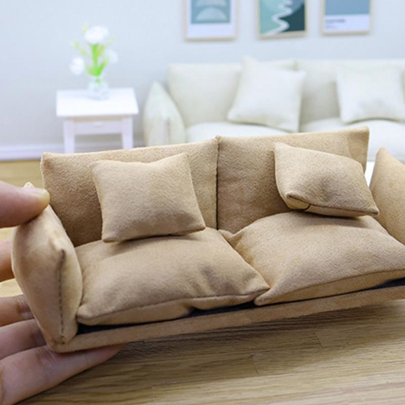 1/12 Scale Couch Model Modern Miniature Sofa Realistic Wooden Dollhouses Furniture For Bedroom Living Room