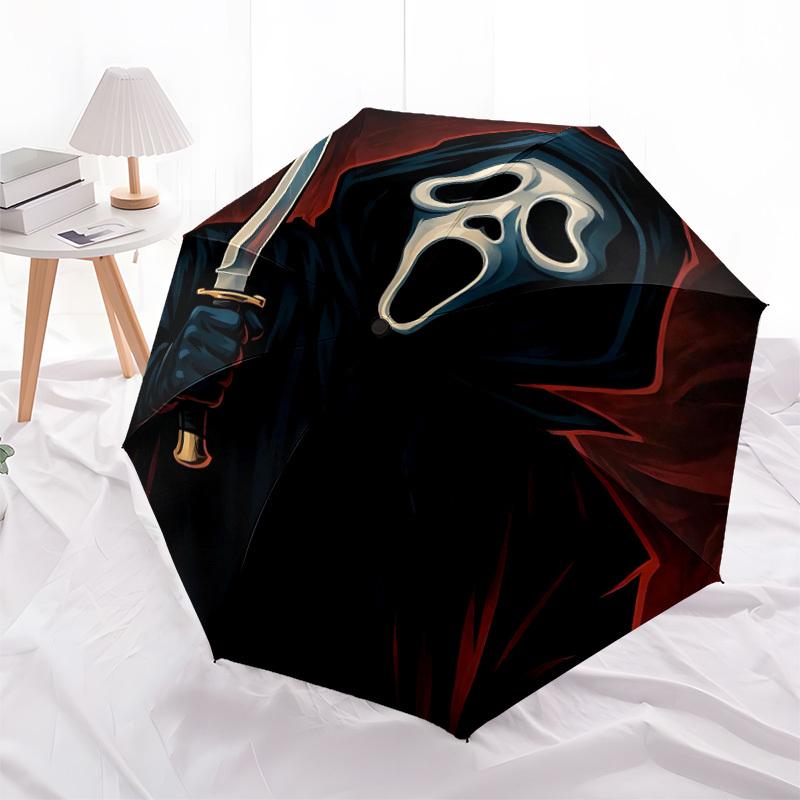 1PC Scream Mask Automatic Folding Umbrella - Compact 8-Rib Design, Durable Plastic & Iron,  F010606