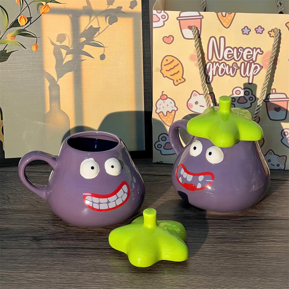 Ugly cute big mouth eggplant mug creative funny ceramic cup bizarre water cup birthday gift souvenir