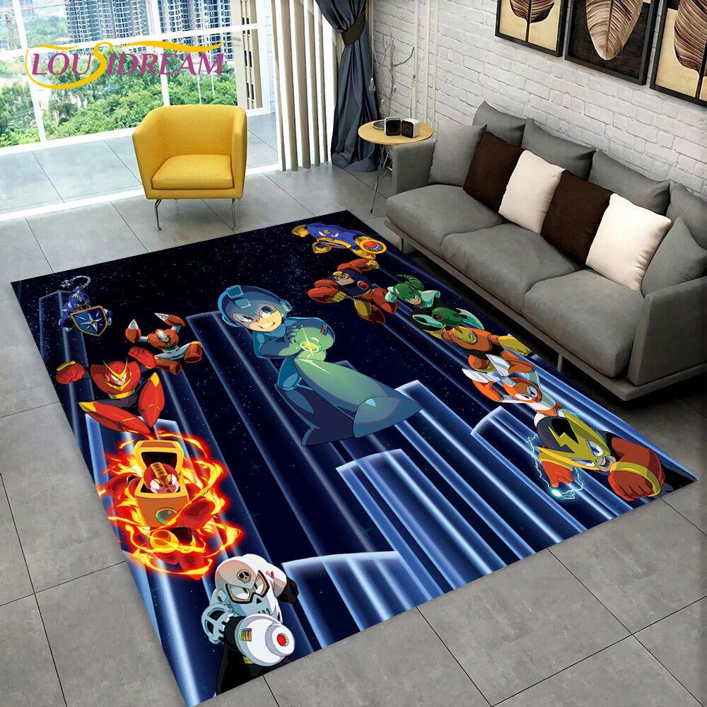 Rockman Megaman Spiel-Cartoon-Teppich, Teppich für Wohnzimmer, Schlafzimmer, Sofa, Fußmatte, Dekoration, Kinder spielen, rutschfeste Bodenmatte
