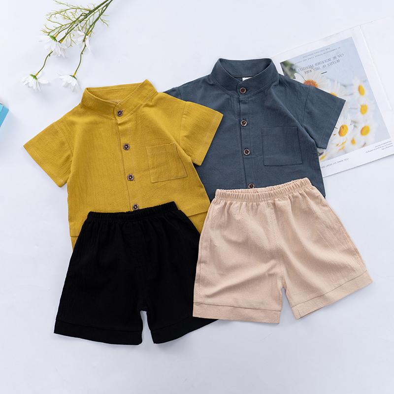 Sommer Baby Gutter Solid T-skjorte Topper+Shorts Antrekk Klessett