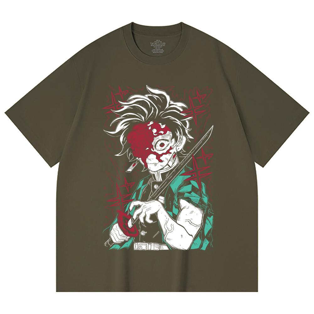 230 Gsm 100% Cotton Demon Slayer V42 Demon Tanjiro Print Unisex Heavy Cotton T Shirt