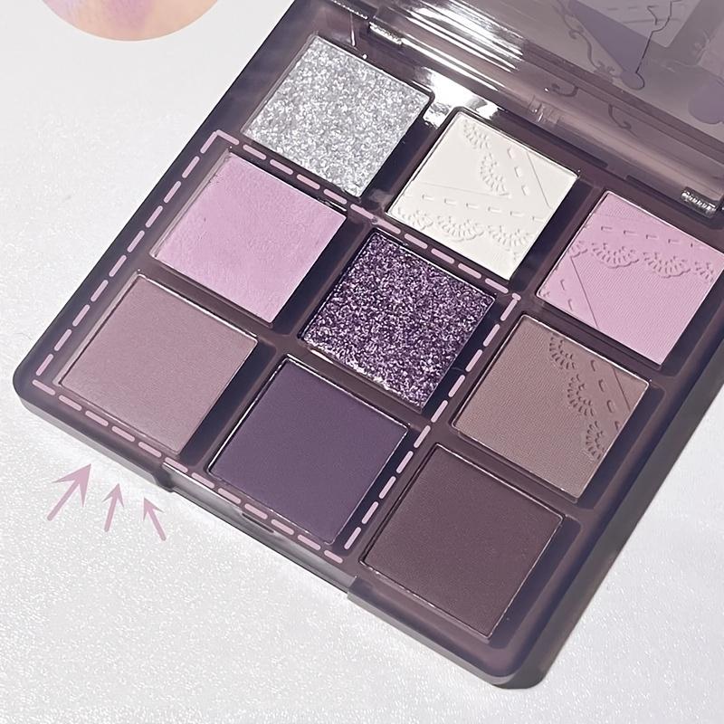 9barevná fialová kouřová oční paleta s vysoce pigmentovanými očními stínmi, matná a třpytivá paleta, dlouhotrvající, voděodolná pro ohromující oční vzhled