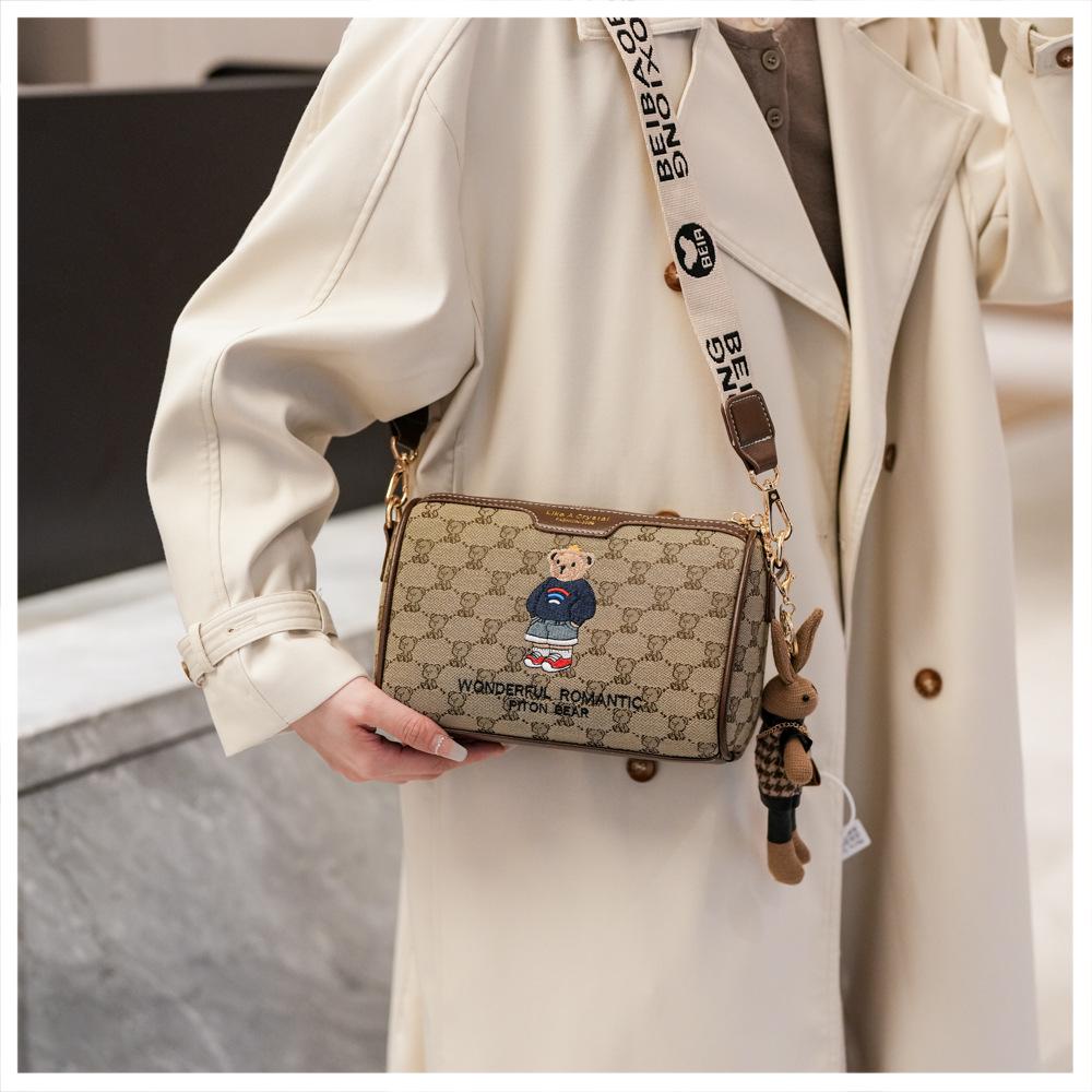 New Women's Versatile Canvas Bag - Fashionable Single Shoulder Crossbody with Cartoon Design