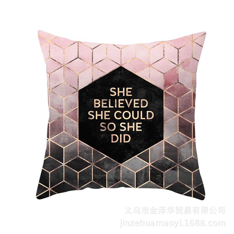 Modern Simple Pillow Cover Office Cushion Cover Pink Geometric Print Cushion Home Furnishings Home
