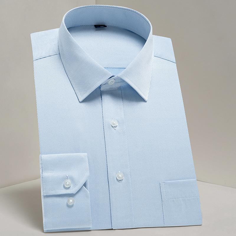 Twill Men Formal Shirts Office Solid Long Sleeve Work Shirt with Chest Pocket Regular Fit