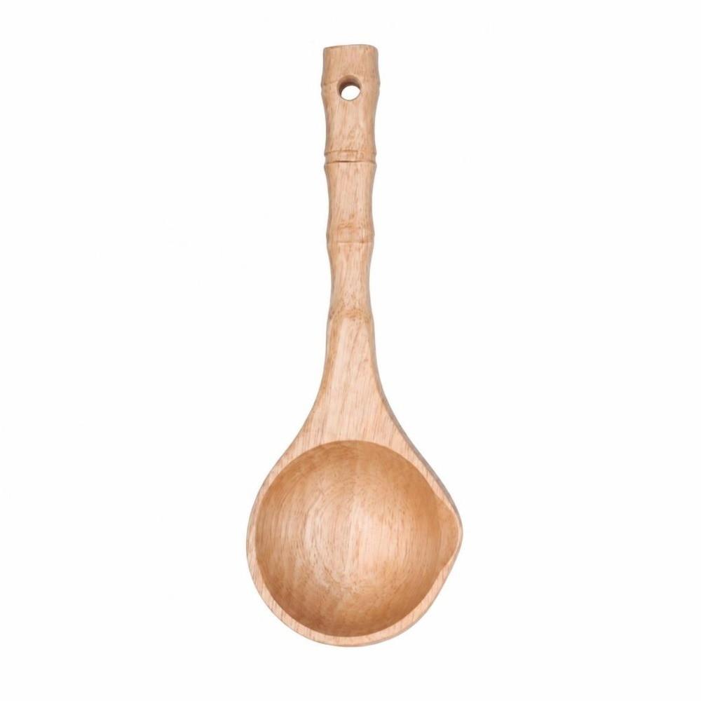 Wood Grain Texture Soup Spoon Solid Wood Porridge Scoop Heat Friendly Cooking Tool  Food Serving