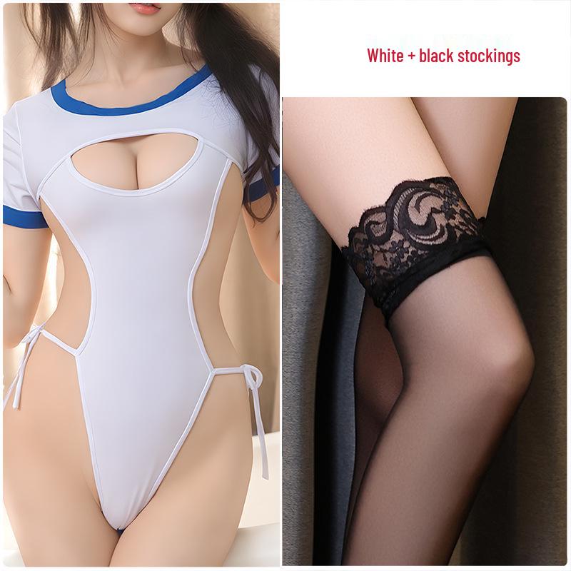 Emotional Lingerie Dark Buckle Seduction Bodysuit with Open Crotch