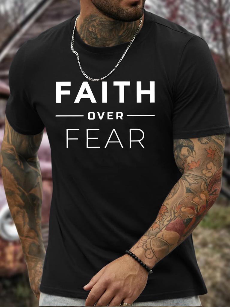 Novelty Men's FAITH OVER FEAR Letter Graphic T Shirt Cotton Tee Summer Women Oversize Streetwear Humor Casual Trendy Comfortable