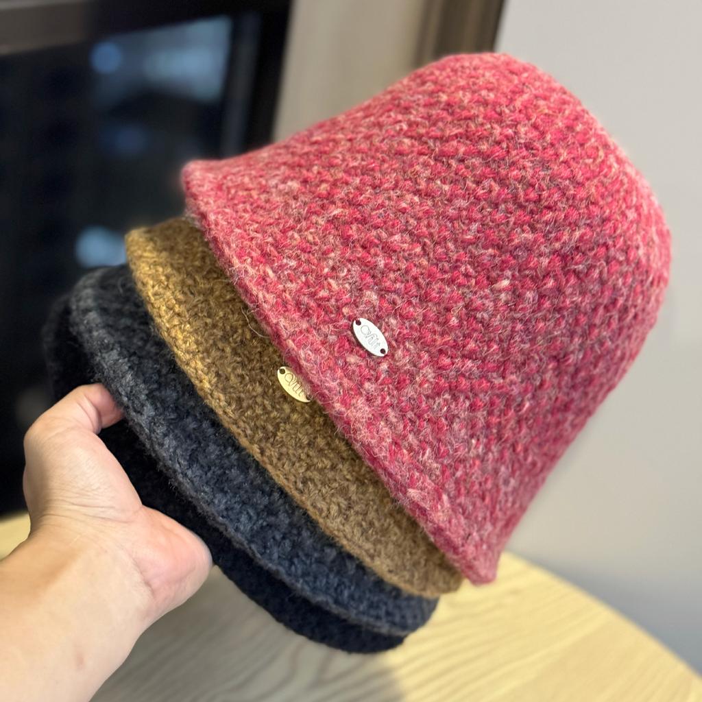 Bunter Farbverlauf Gestrickte Beckenmütze Herbst und Winter Schlichte und Vielseitige Fischerhut Wärme Ohrenschutz Temperament Eimerhut