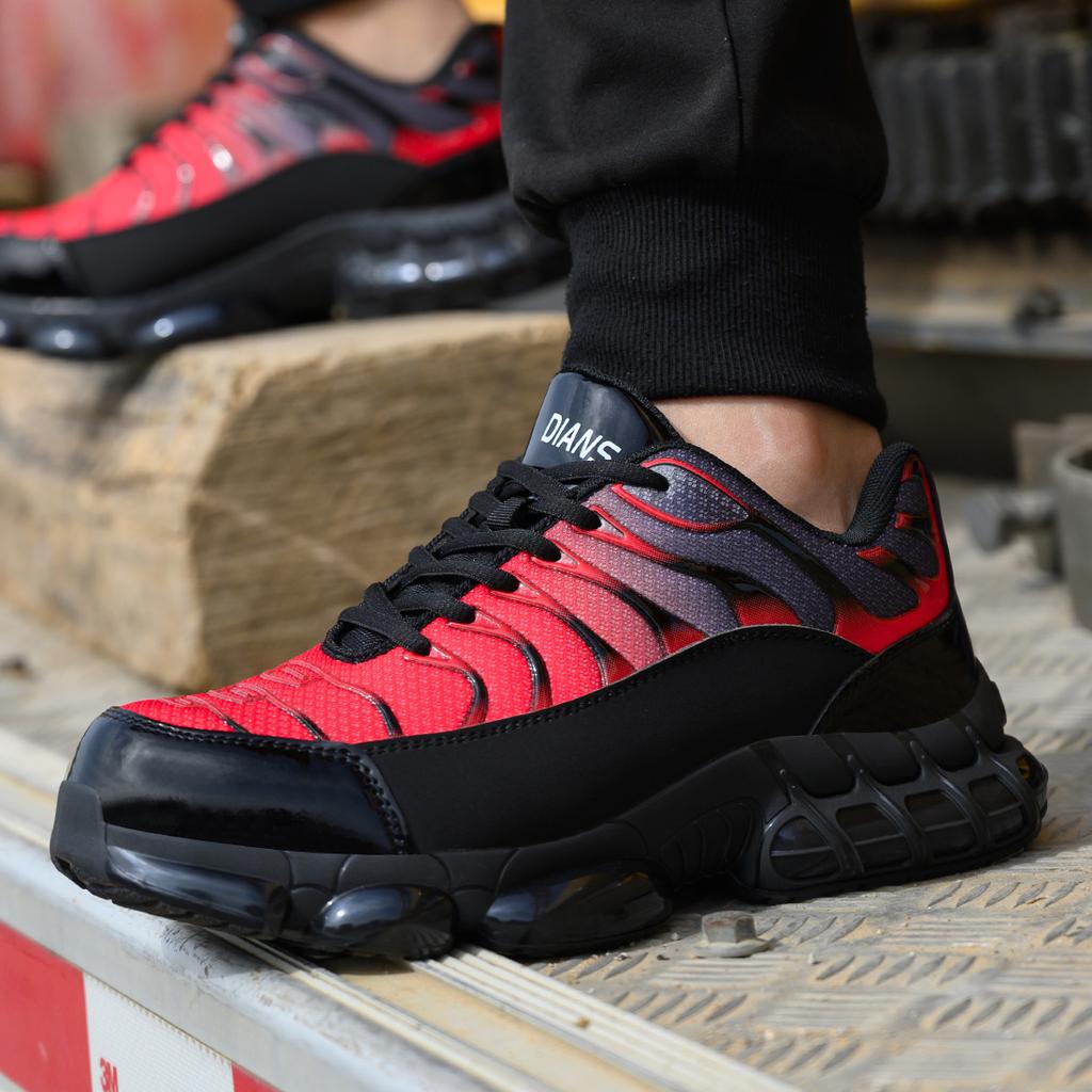 Herrar Stålhätta Skor Oförstörbara Arbetskor Lättvikt Stålhätta Halkfria Skyddsskor Luftstötdämpning Sneakers 1 Par