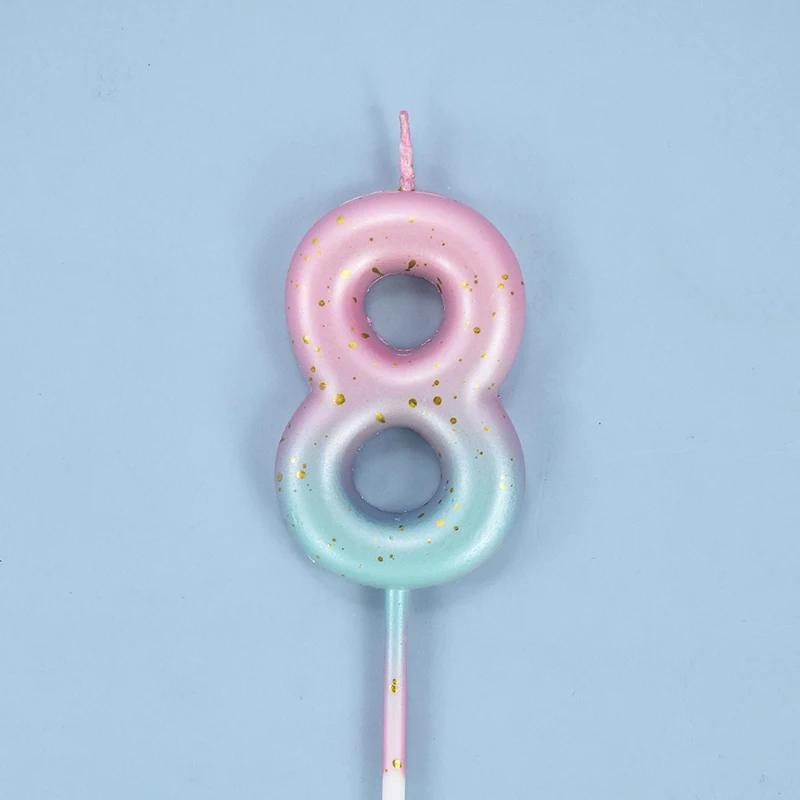 Gâteau d'anniversaire décoré, bougie numérique colorée interstellaire, bougie délicate de couleur bonbon pour enfants, numéro de 0 à 9, décoration de fête