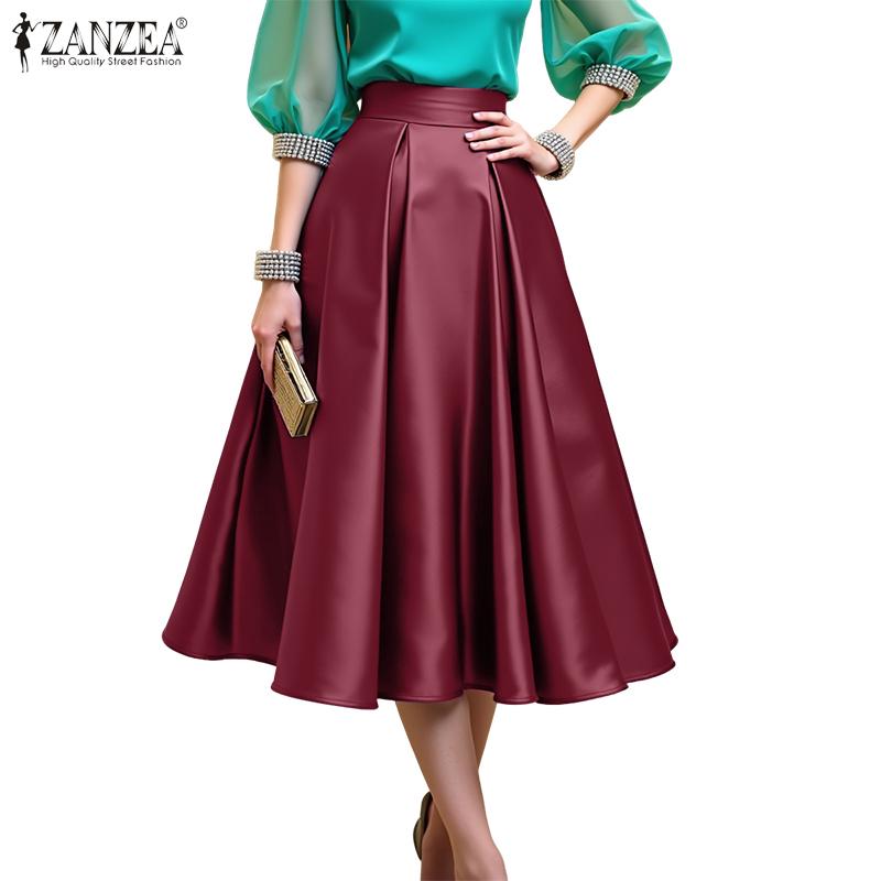 ZANZEA Fuste lungi cu linie A, lejer, cu talie elastică