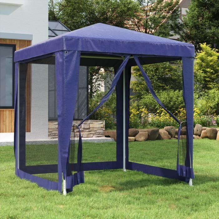 319217 vidaXL Party Tent with 4 Mesh Sidewalls Blue 2x2 M HDPE