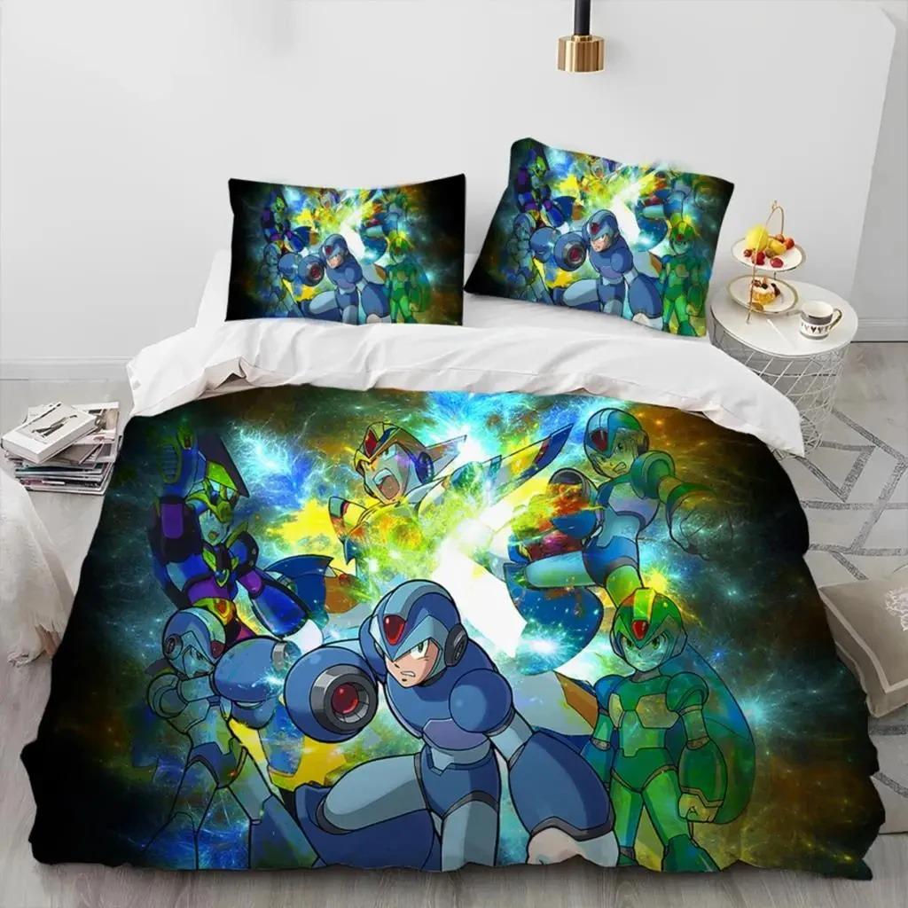 3D tlač Rockman Megaman Hra Kreslený posteľná súprava Chlapci Dievčatá Dvojlôžko Kráľovská veľkosť Obliečka na paplón Obliečka na vankúš Posteľ Deti Dospelí