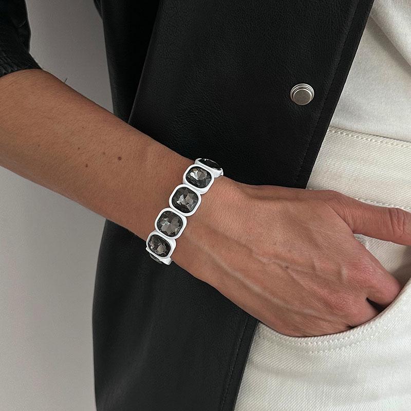 Luxury Style Geometric Acrylic Crystal Elastic Bracelet Women Ring