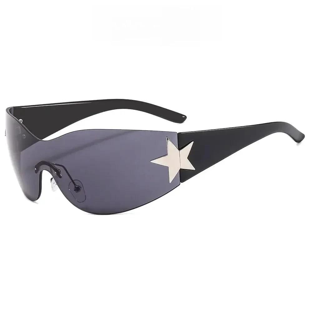 

Y2K Rimless Wrap Sunglasses, Punk Star Decor UV400 Sports Shades for Women Men United States