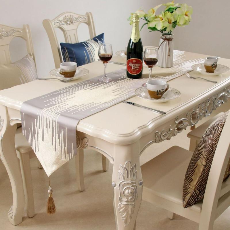 Blue White Striped Table Flag Modern Minimalist Table Runner Long Bed Tail Decoration Towel Tea Tables Cover Cloth Hanging Tassels Accessories