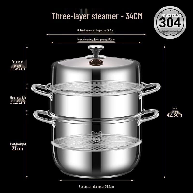 Zhuchuang Jingpin 34cm 304 Stainless Steel Steamer and Stockpot
