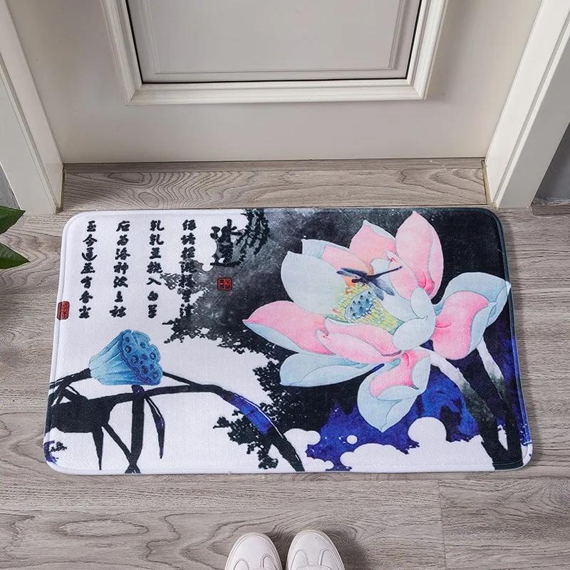 Pink Lotus Flowers Pattern Small Carpet Floor Doormat Non-Slip Soft Modern Stylish for Living Room Entrance Bedroom Decoration