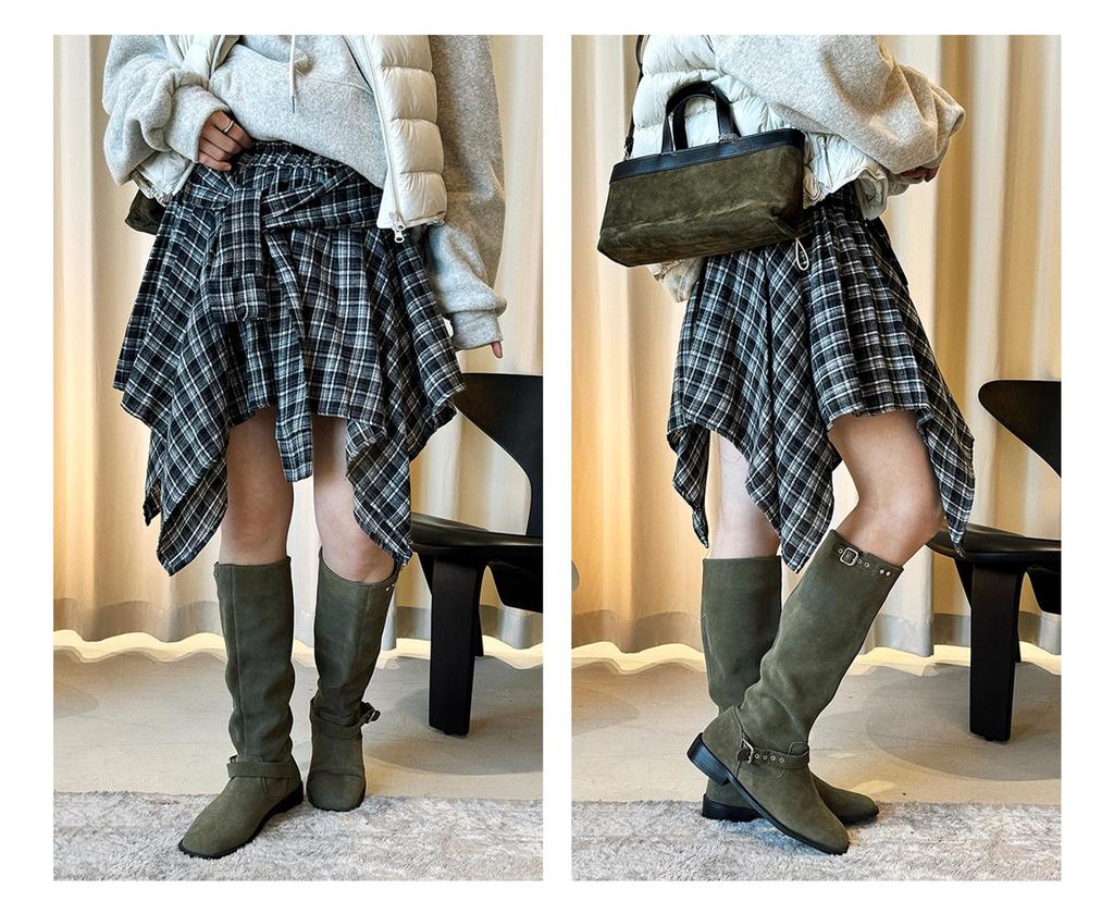 Xu Man Korean Retro Plaid Irregular Hem Tall Slimming Skirt for Women