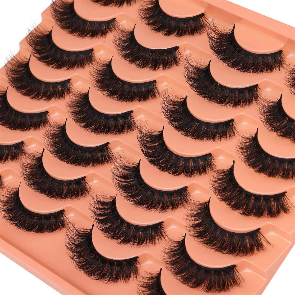 Kaufe 14 Paar natrliche knstliche Wimpern, dicke, flauschige Wimpern aus  knstlichem Nerz, Katzenaugen-Wimpern, die wie Verlngerungen aussehen,  Schwarz zum Preis ab 20 | Joom