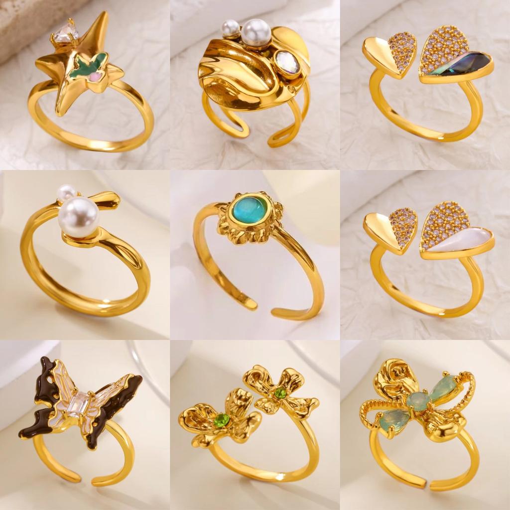 New Luxury Color Treasure Butterfly Ring Women's Titanium Steel Zircon Ring Niche High-end Light Luxury Cold Wind Index Finger Ring