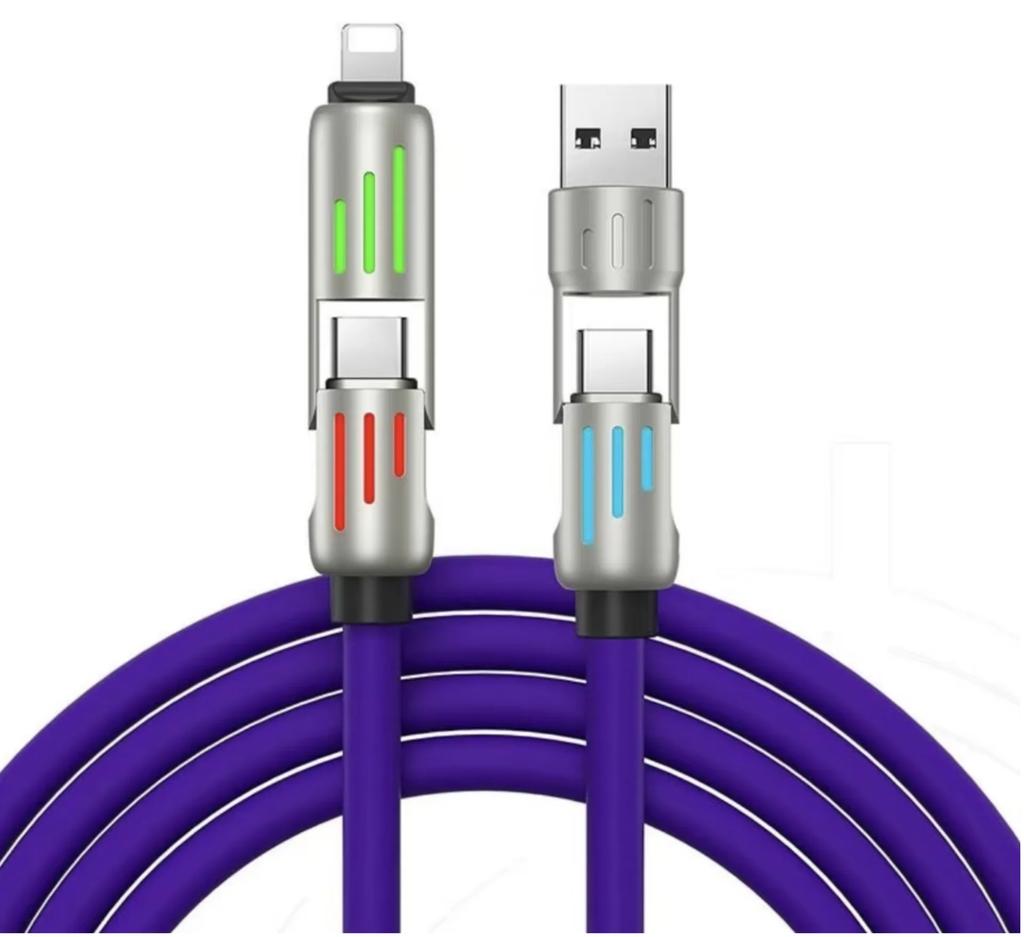 240W Fast Charge Cable 4-in-1 USB Type C Silicone For iPhone Samsung Huawei Xiao Mi Type-C To USB A High Speed