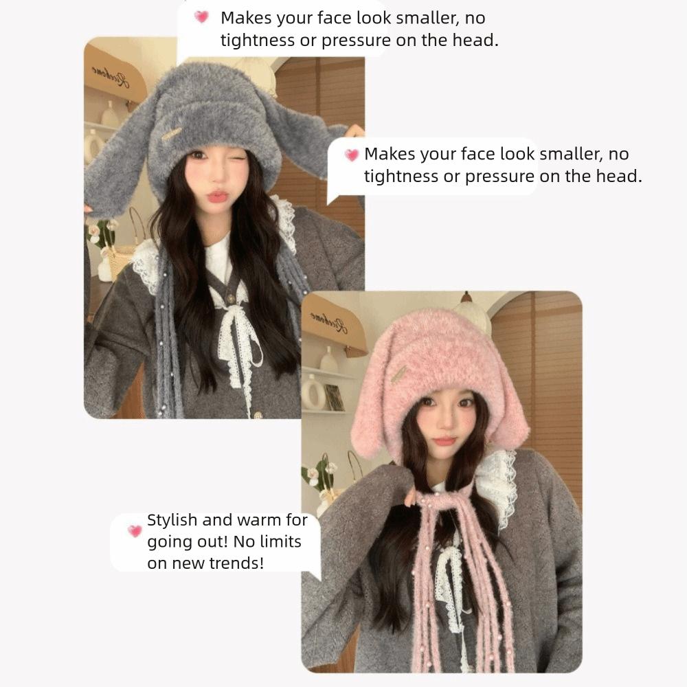 Winter Warm Ear Protector Hat Soft Windproof Rabbit Ear Pullover Cap Thicken Fluffy Big Ears Knitted Cap Winter Season