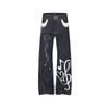 Unisex Streetwear Denim Pants With Musical Note Patch Relaxed Fit Wide Leg Jeans Casual Wear
