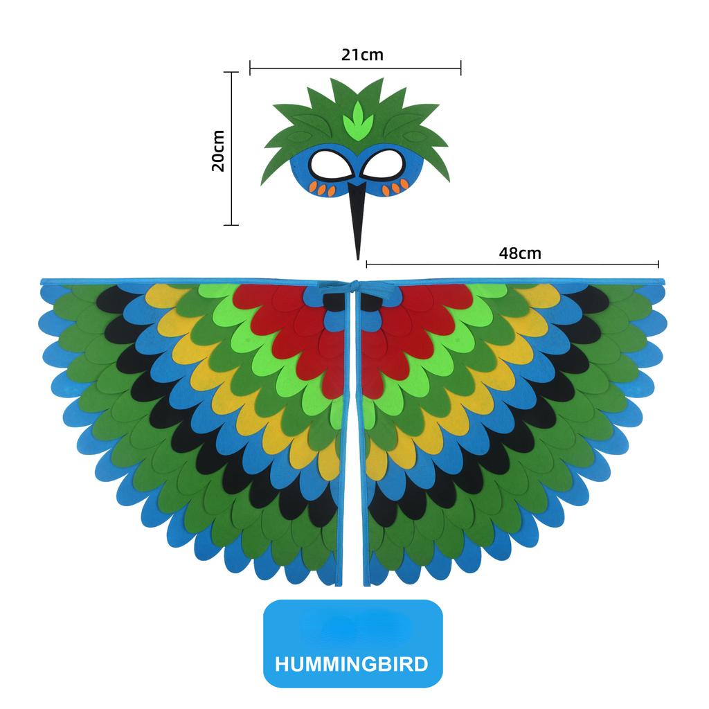 Costume Cosplay per Bambini Ali di Gufo Pavone Uccello Mantello in Feltro con Maschera per Bambine Bambini Festa di Halloween Esibizione sul Palco Mantello
