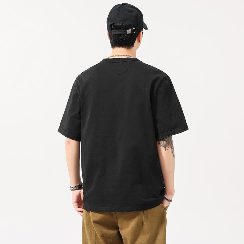 Retro Henry Neck Shirt Men's Short-sleeved T-shirt Summer Trendy Loose Large-size Pure Cotton Shirt
