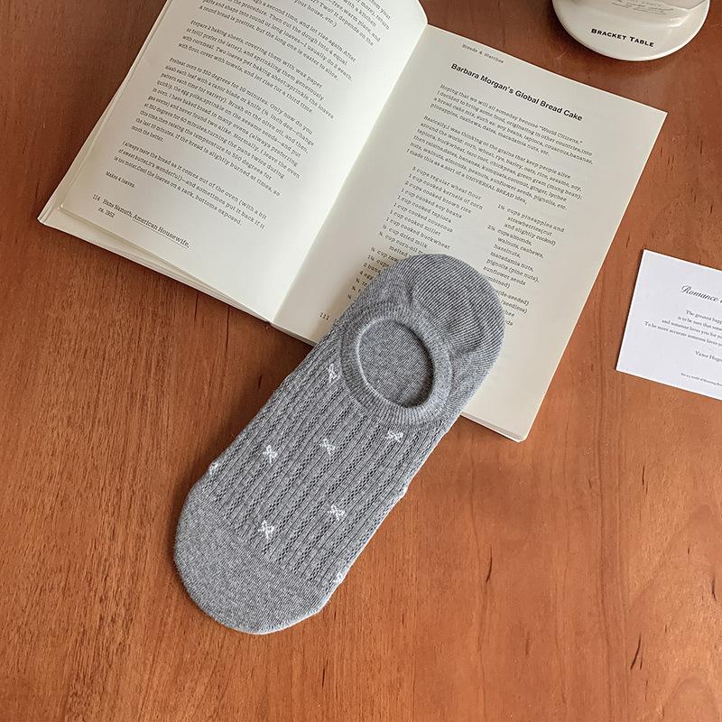 Summer Thin Socks, Women's Bow Tie Sweet Women's Boat Socks, Silicone Anti-slip, Sweat-absorbing, Breathable Boneless Socks