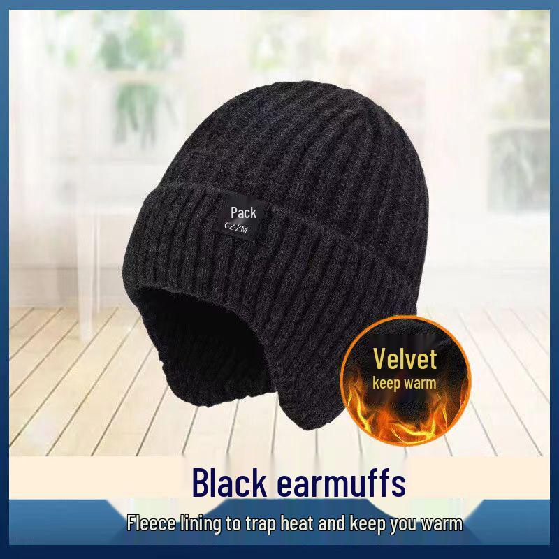 Elderly Men's Thick Knit Winter Hat with Ear Protection