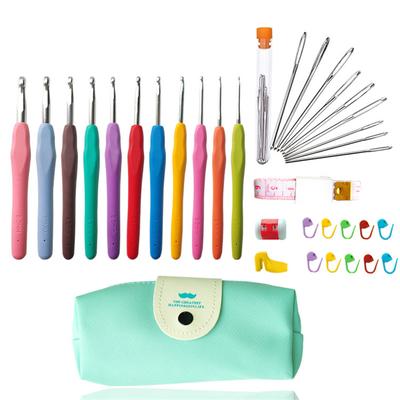 Conjunto de 11 Agulhas de Crochê Cabo Ergonômico Colorido Macio e Agulhas de Crochê de Alumínio Para DIY Tricô de Fio Agulhas de Tricô Conjunto