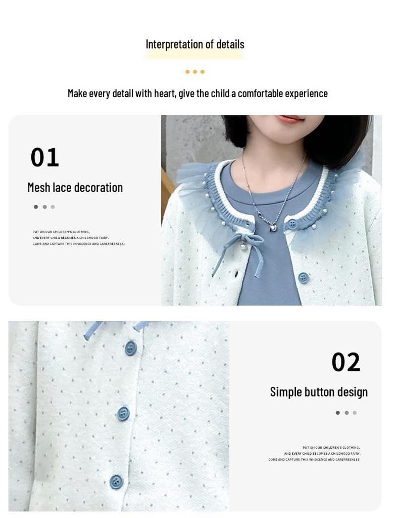 Girls' Spring and Autumn 2025 Korean-Style Knit Sweater & Skirt Set