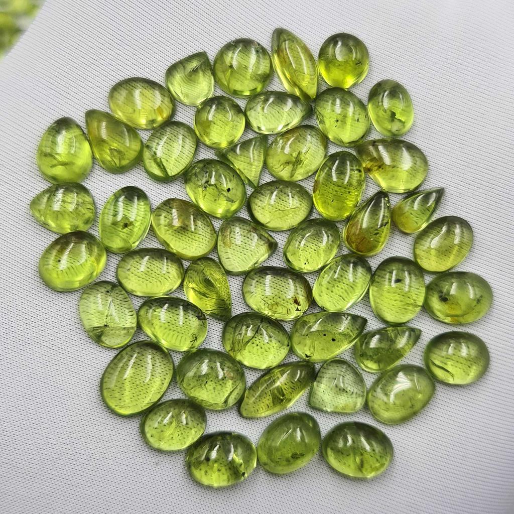 Natural Peridot Mix Shape Cabochon Loose Gemstone Lot 20-25 Pcs 30 CT For Jewelry Making